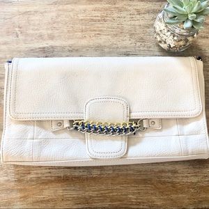 Jessica Simpson Fearless Cream Clutch With Chain Details and Strap